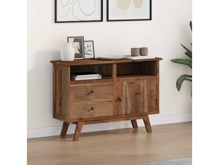 HEFZGDB Vintage inspiriertes Sideboard mit Schubladen und Regalen für Ordnung aus massivem Teakholz mit großzügigem Stauraum für die Haushaltsorganisation