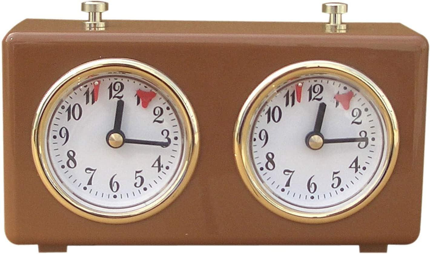 Mechanische schaakklok met houten uurwerk in kaki voor toernooien