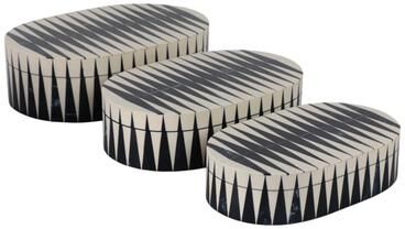 Sagebrook Home Decorative Bone Inlay Storage Boxes - Set of 3 Handmade Oval Trinket Boxes