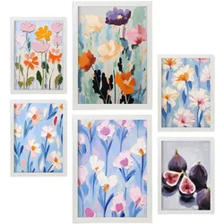 POSTER Set Mit 6 Blumen Und Feigen A3 & A4 Weißer Rahmen