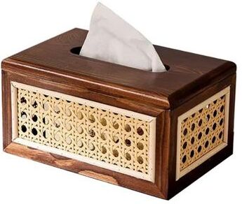 USA Free Shipping Shop Rustic Wooden Tissue Box With Rattan Lid Wide Opening Napkin Holder For Kitchen Bathroom & Dining Table brown