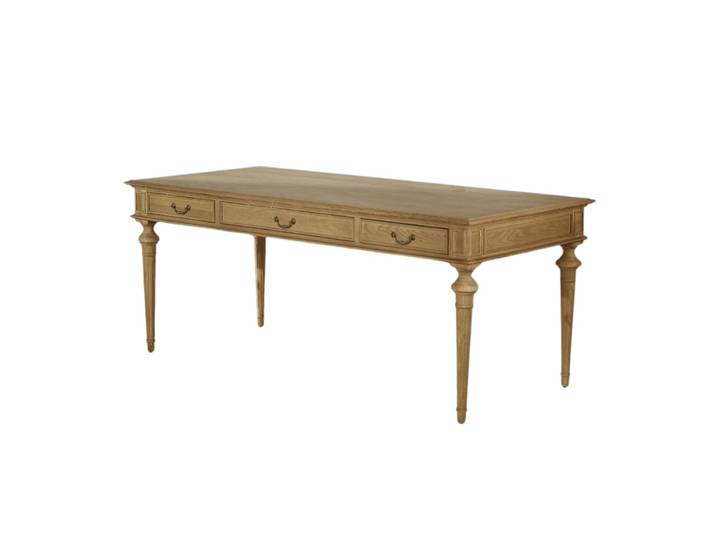 Bureau style shabby chic, plateau en chêne, 3 tiroirs marron