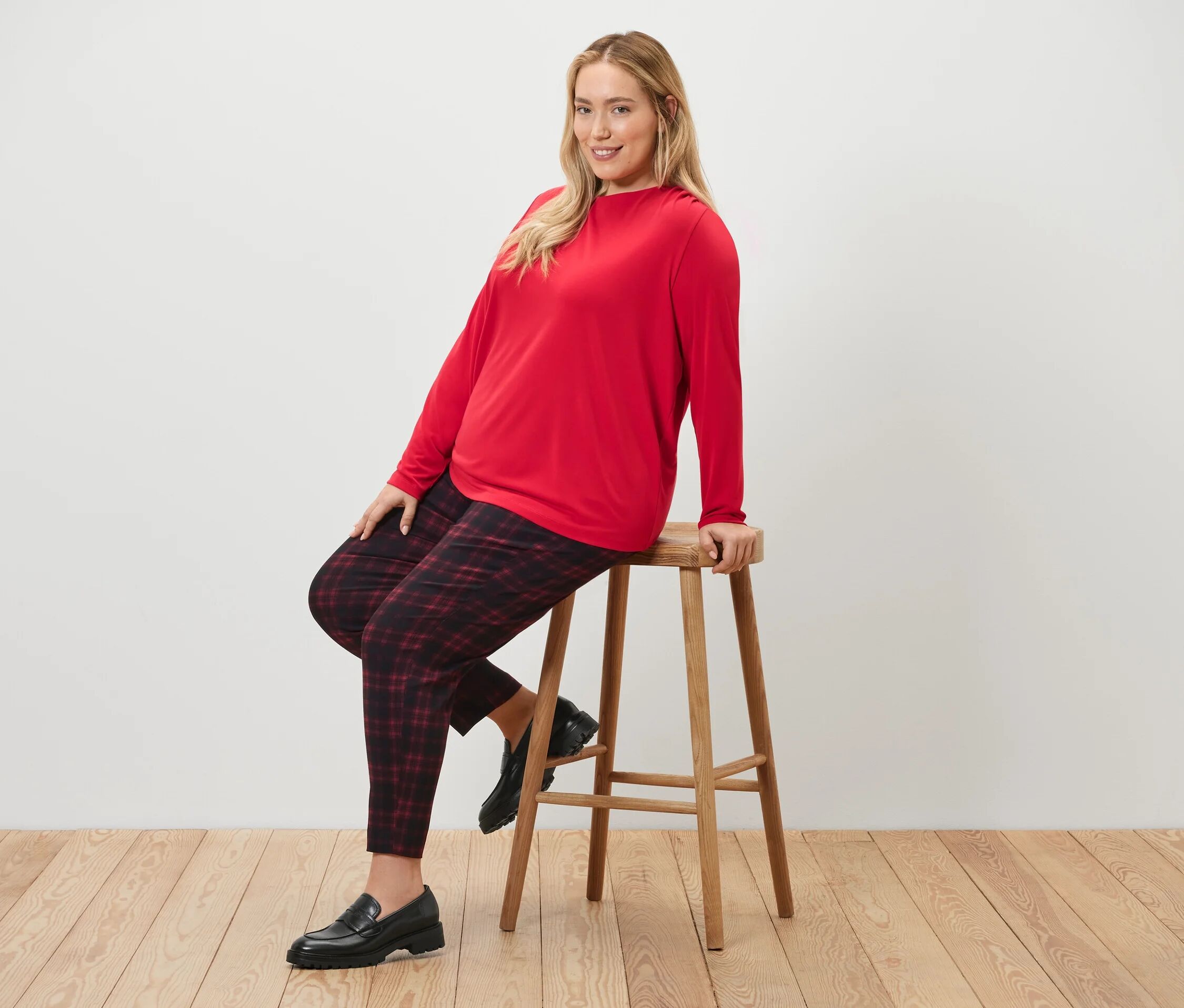 Tchibo - Karierte Stretchhose - Damen - Gr. 40 - dunkelrot/kariert