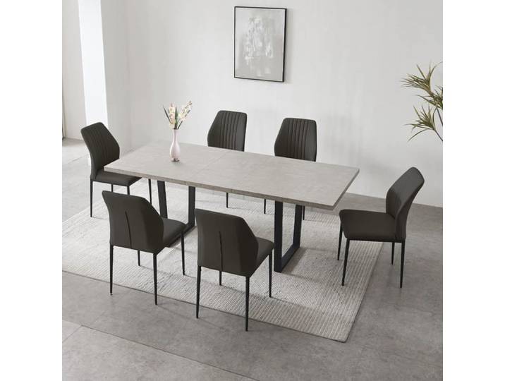 JIEXI Ensemble de table à manger moderne pour 6 à 8 personnes table à manger extensible (table extensible + 6 chaises noires)