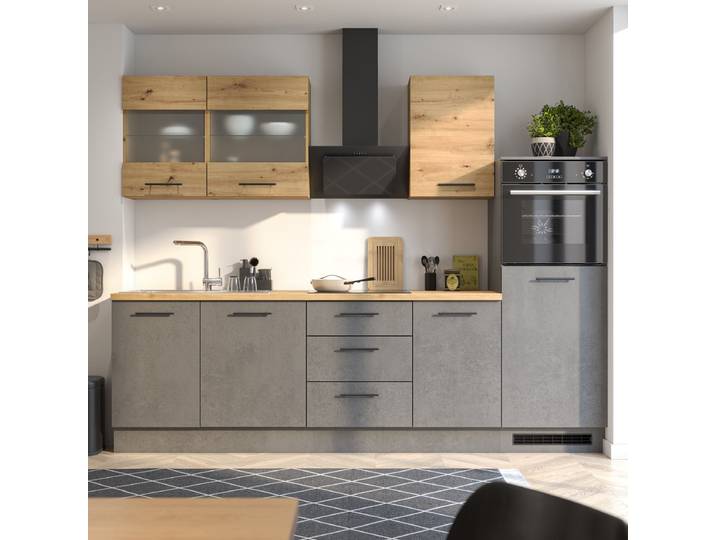 Küchenzeile Turrida 280 cm 280 x 218 x 60cm Grau/Beton Dunkel Dekor Elektrogeräte Premium