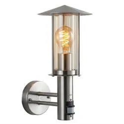 Außenwandleuchte Wandleuchte Balkon Bewegungsmelder Silber Glas H 33 cm