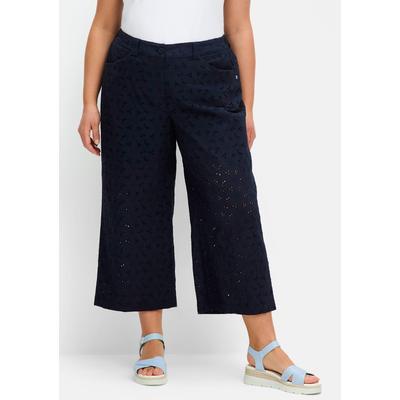 Culotte SHEEGO, Damen, Gr. 46, Normalgrößen, blau (tiefblau), 100% Baumwolle, unifarben, Hosen Culotte