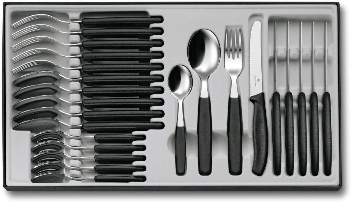 Besteck-Set VICTORINOX "24teilig", schwarz, 24 Stk., Essbesteck-Sets, Besteck-Set schwarz 24 Stk.