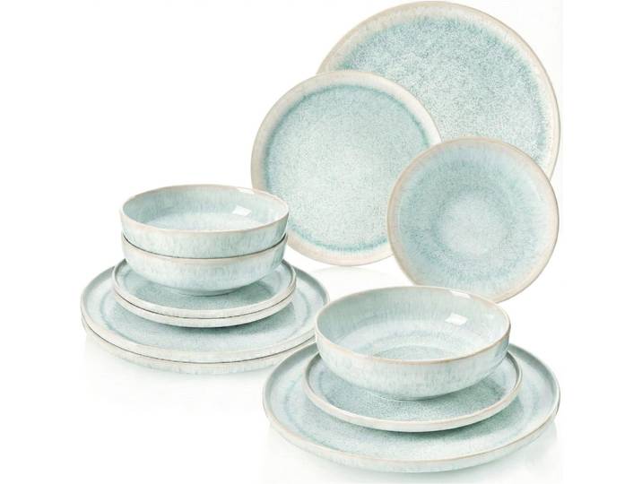 Sänger Tafelservice Paros - 12 teilig aus Steingut, Türkis, Rund, 27.5x5x27.5 cm, Geschirr, Geschirrsets, Tafelservice