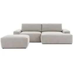 ECKSOFA inkl. Hocker Lennon aus Beige Strukturstoff mit Schlaffunktion und Bettkasten