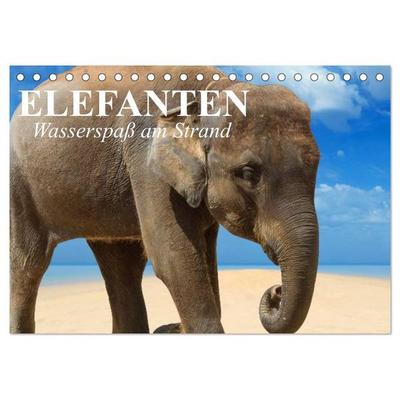 Elefanten - Wasserspaß am Strand (Tischkalender 2026 DIN A5 quer), CALVENDO Monatskalender
