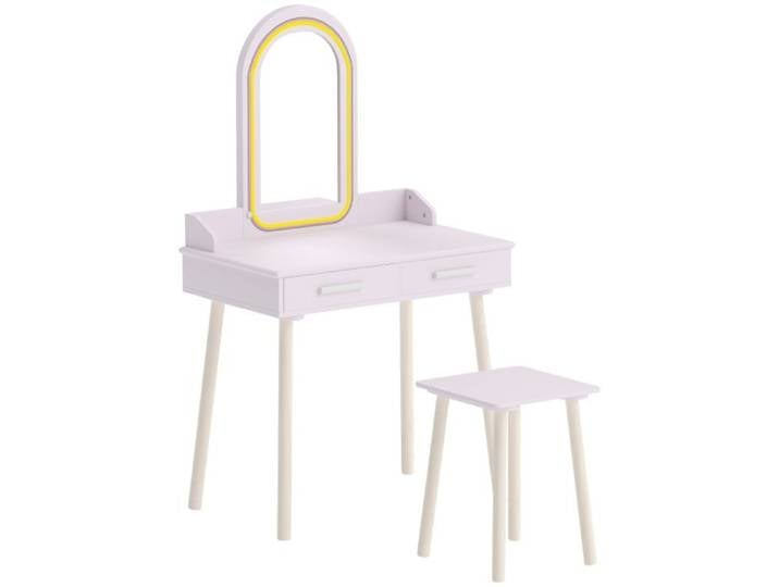 Coiffeuse enfant - Ensemble coiffeuse 2 en 1 pour enfants : coiffeuse bureau avec tabouret 60 x 36 x 100 cm Rose