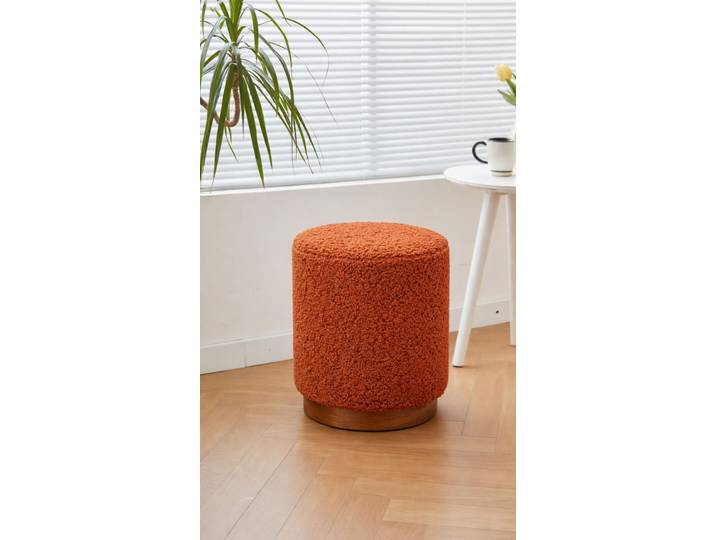 Pouf en bouclettes terracotta et base en bois