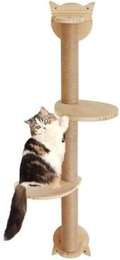 Uplift Essentials Vertical Wall Mounted Cat Scratching Tower With Perch Platforms Vertical Wall Mounted Cat Scratching Tower With Perch Platforms