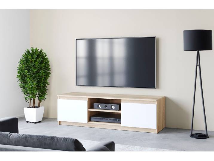 Lowboard HOME AFFAIRE DINGO , weiss (eichefarben sägerau, weiß matt), B:120cm H:35,5cm T:38cm, Sideboards, Lowboard, zeitloser TV-Schrank, TV-Board Breite 120 cm, grifflose Fernsehschrank