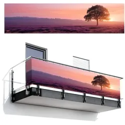 BALKON-SICHTSCHUTZ Baum - Heidekraut - Sonnenaufgang Deko XXL 500x120 cm
