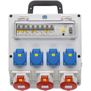 as-Schwabe CEE-Stromverteiler Fixo, Wandverteiler, für außen, 4x Schutzkontakt 230V, 3x CEE 400V / 16A