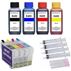 Wiederbefüllbare Tintenpatronen wie Epson 603, 603XL + 400 ml Nachfülltinte