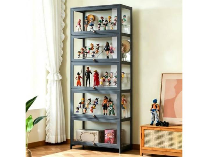 Vertikale Vitrine, Ausstellungskasten, Sammlungsregal, Aufbewahrung 5 Unabhängige Ebenen Mit Klapptüren, Glatte Oberfläche, Zum Schutz Von Charakterfiguren, Sammelspielzeuge, Wohnzimmer&Studio