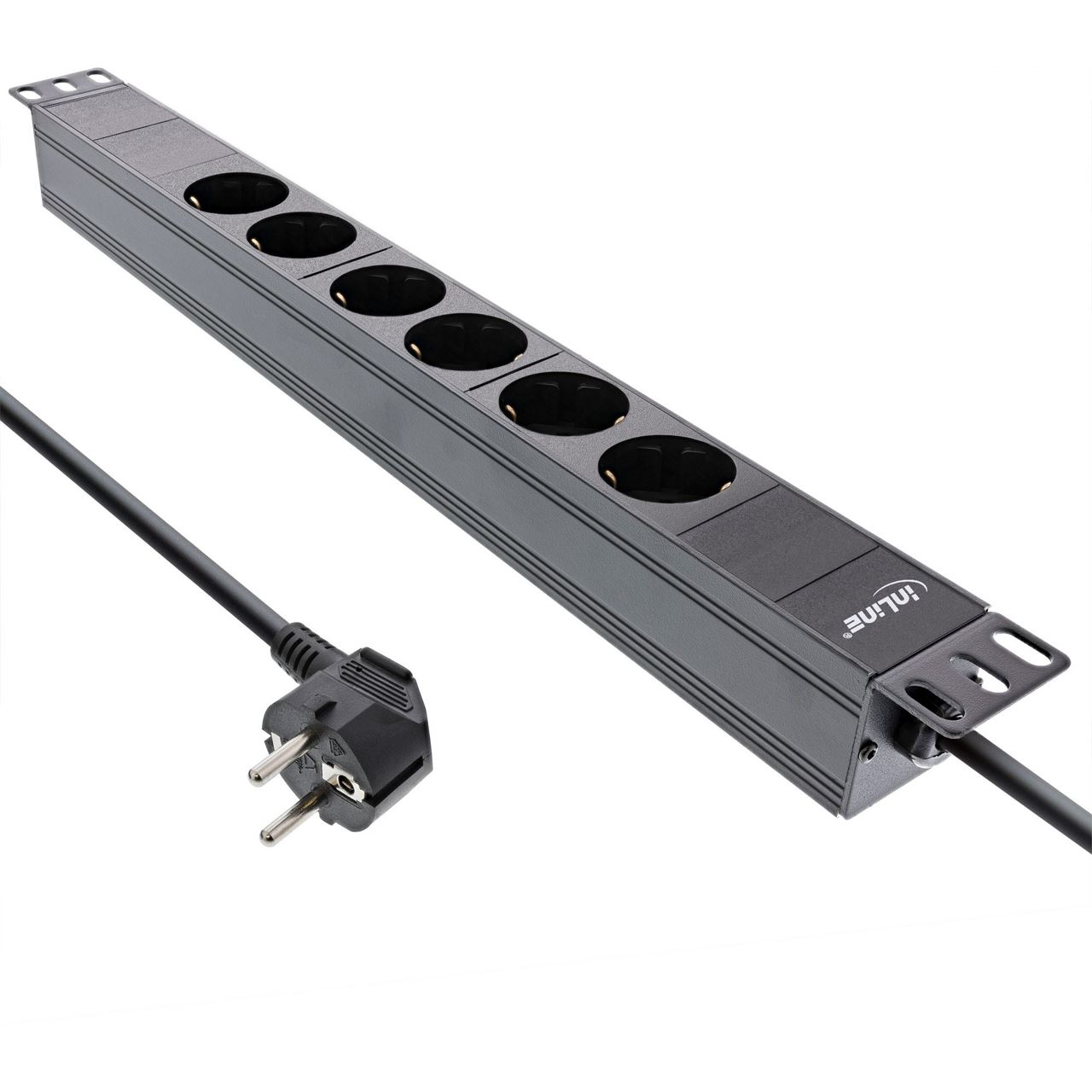 2.00m InLine Strom Steckdosenleiste Schutzkontakt Schwarz 6 (16415I)