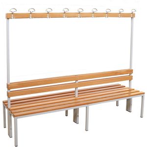 SZ-Metall Umkleidebank 59203, Sitzfläche Holz, 200 cm, mit Hakenleiste, buche / lichtgrau, doppelt
