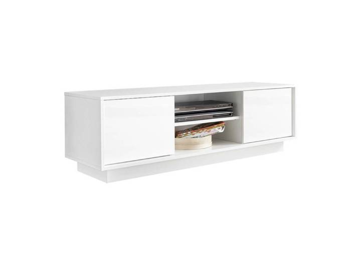 LYSIANE - Meuble TV 2 Portes Finition Blanc Laqué Brillant Weiss