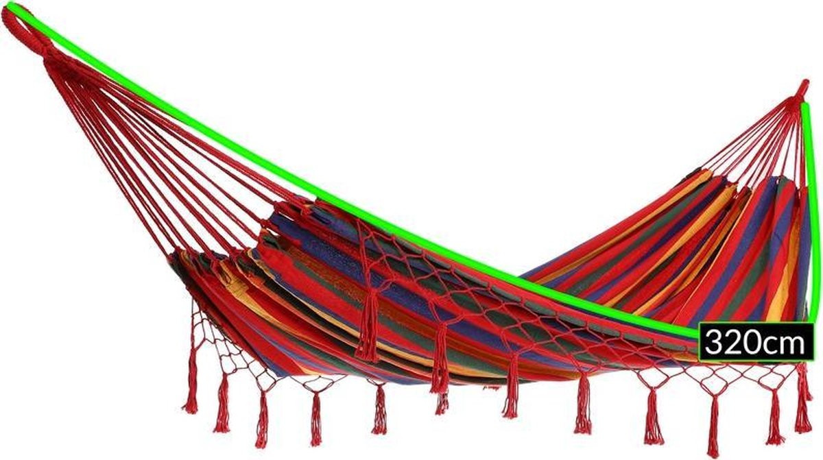 Detex Hangmat met Franjes - Rood - B/D: 320 x 150 cm