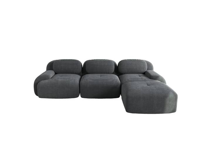 Canapé d'angle 3 places modulable en velours gris avec accoudoirs