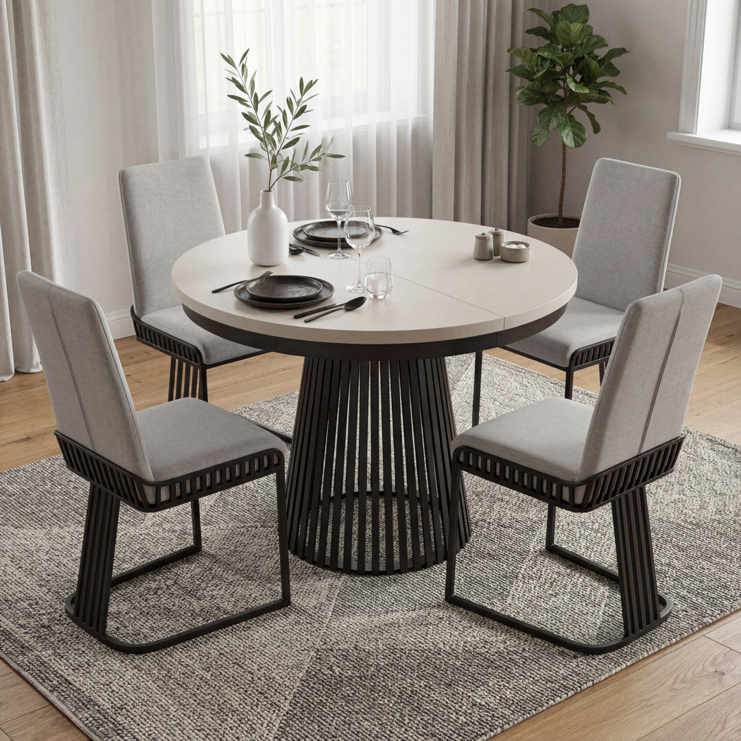 East Urban Home 180 cm Extendable Round and Oval Dining Table Cashmere/Black