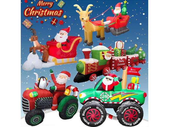 Décorations de noël en plein air, jouets gonflables, modèle de véhicules du père noël, LED intégrées, ornement de fête du nouvel an, accessoires de décoration de jardin de noël