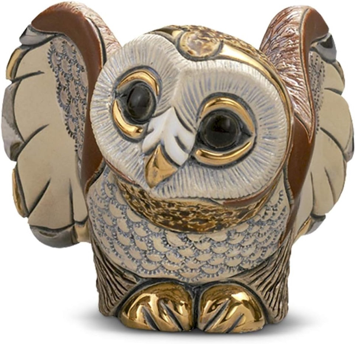 Uniek handgesneden keramiek uil beeldje voor woondecoratie, gekleurd, Hoogte: 7 cm