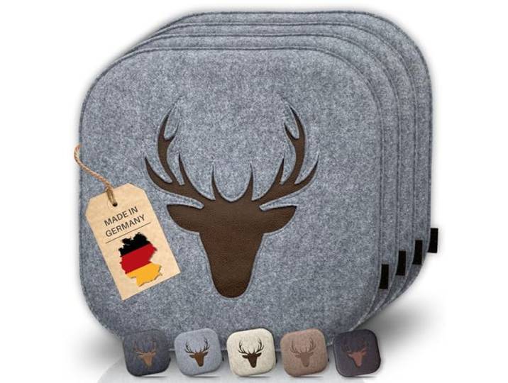 kontor28® - Sitzkissen Filz handgefertigt Made IN Germany Sitzkissen Stuhl 37,5 x 37,5 cm aus rPET-Filz weiche und robuste Polsterung Sitzauflage Stuhl Johann grau 4er-Set