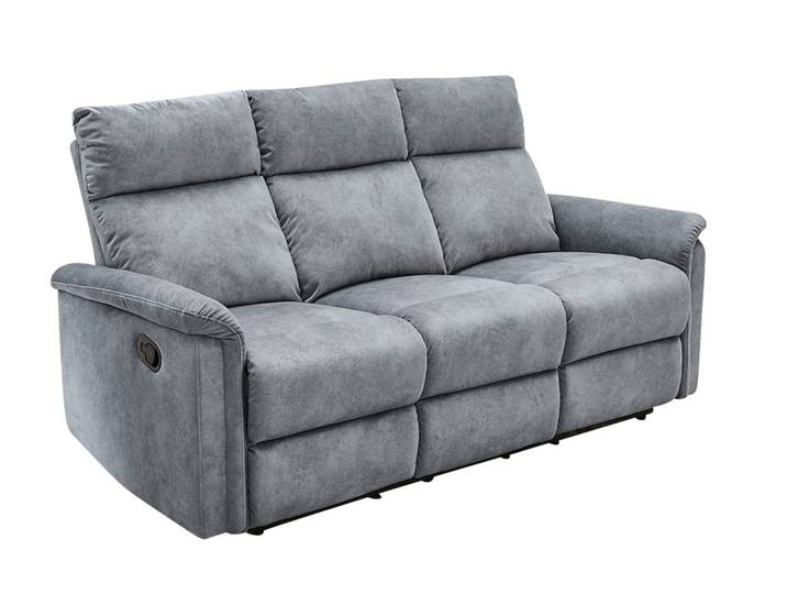 3-Sitzer-Relaxsofa Couch Liegefunktion Federkernpolsterung Velours Vintage Grau / 15128