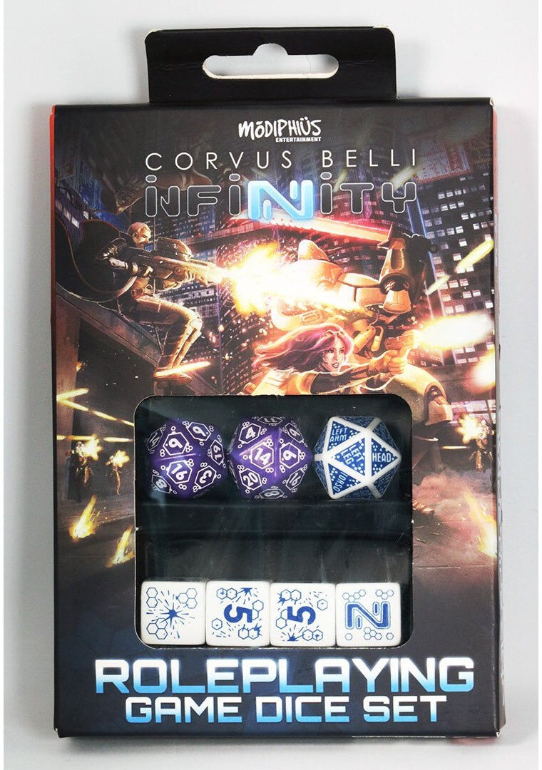 Infinity RPG Combined Army Dice Set for Modiphius Entertainment, 7-die selection, Faction-themed Dice for Combat and Hit Location Resolution