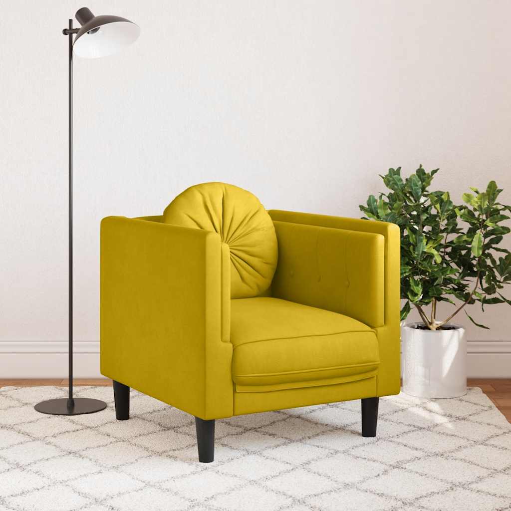 vidaXL Fauteuil avec coussin jaune velours