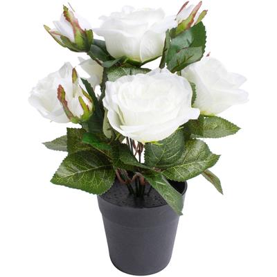 Kunstblume BOTANIC-HAUS "Rosenbusch", weiß, B:20cm H:27cm T:20cm Ø:20cm, Kunststoff, Kunstpflanzen