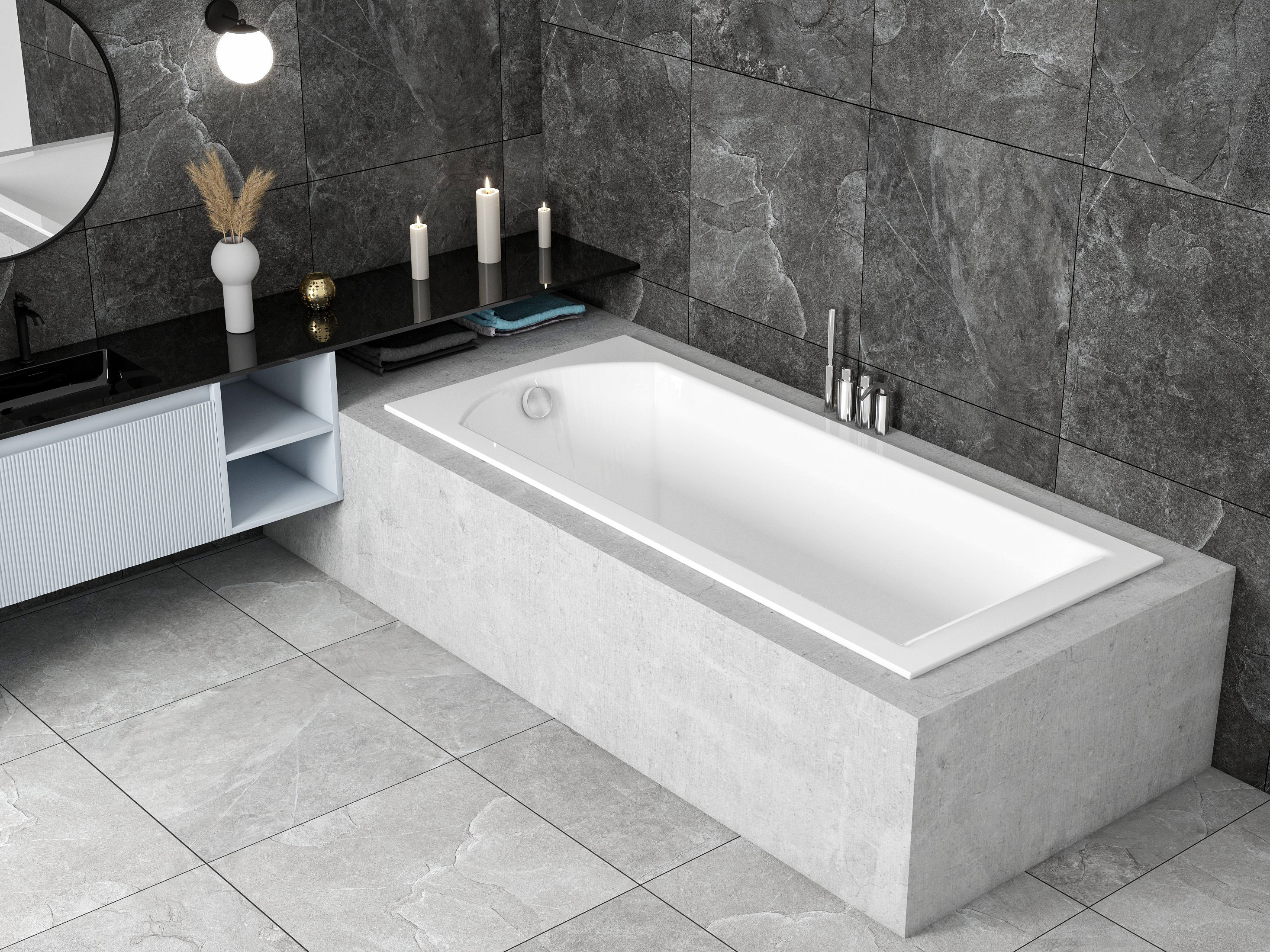 Badewanne Rechteck Wanne Acrylwanne 180x80 Shea Slim ohne Gehäuse