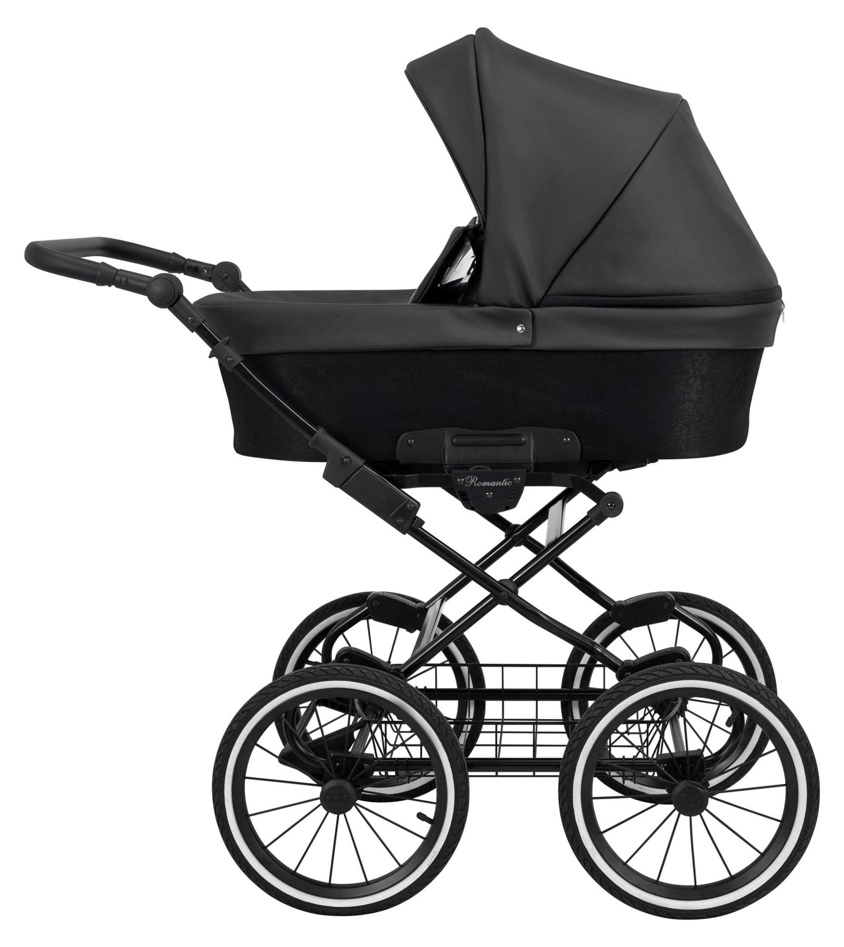 Kinderwagen Kunert Romantic mit Babywanne - Schwarzer Rahmen - Farbe: Schwarz Eco