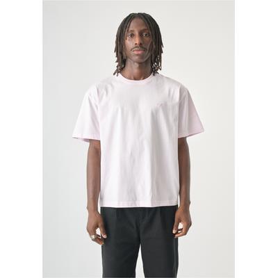 T-Shirt CLEPTOMANICX "Boxy Tee Ligull Boxy Crop", Herren, Gr. M, rosa, 100% Baumwolle, bestickt, kurz, Rundhals, Shirts T-Shirt, mit lockerem Schnitt