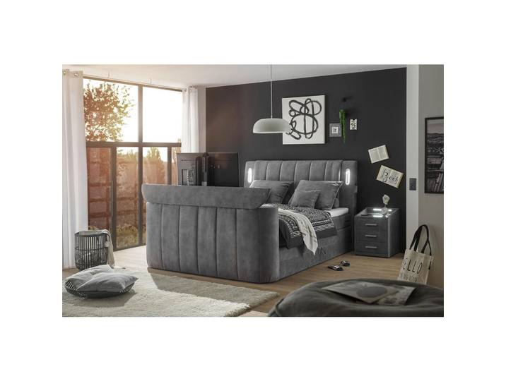 Mid.you Boxspringbett, Grau, Kunststoff, H2, 7-Zonen, 180x200 cm, Schlafzimmer, Bett, Doppelbetten
