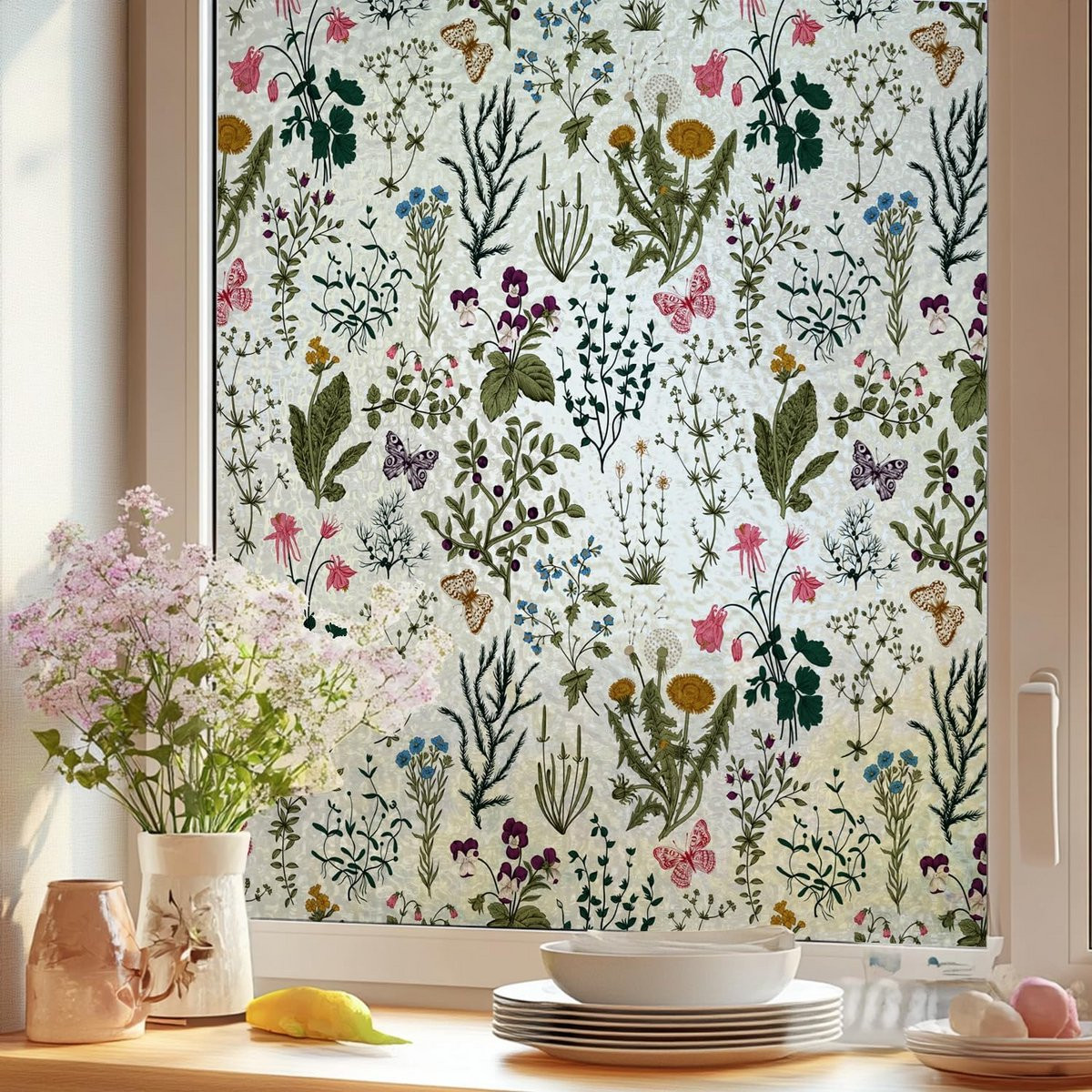Decoratieve Raamfolie Bloem - Multicolor - Breedte: 40 cm, Hoogte: 102 cm