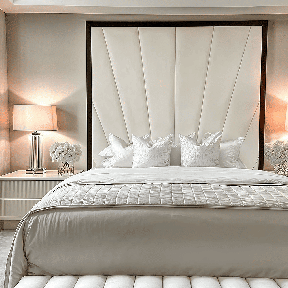 Sunburst Cream Velvet & Black Luxury Wall Mounted Headboard, King