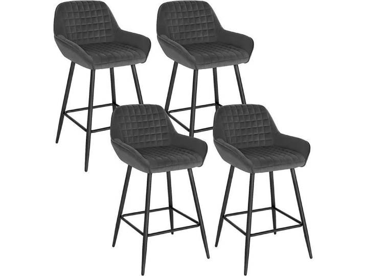 WOLTU Design Chaise Haute pour Bar Tabourets de bar en Velours Lot de 4 Cadre en métal Gris Foncé W0ATT0038-4