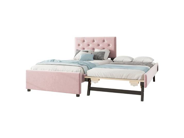 VLIVRA Lit gigogne Lit Simple - couchages 90×200 cm et 90×190 cm tiroir relevable et tête capitonnée - sans matelas