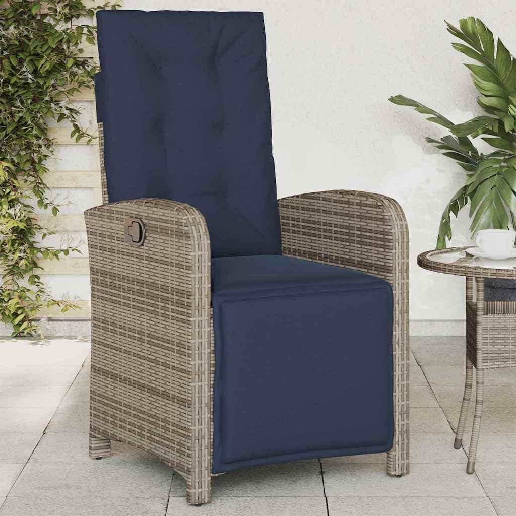 Gartensessel mit Fußstütze, Polyrattan, Grau, Stühle für den Außenbereich, wetterfest, Gartenmöbel, Gartenmöbel