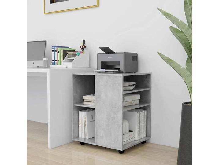 Armoire à roulettes - - Gris béton - 60x53x72 cm - Bois d'ingénierie - 4 roulettes - 2 roulettes verrouillables