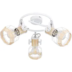 Spotrondell 3 Strahler Deckenleuchte schwenkbar Wohnzimmerleuchte weiß, holzoptik Metall, 3x E27 Fassungen, D 25 cm