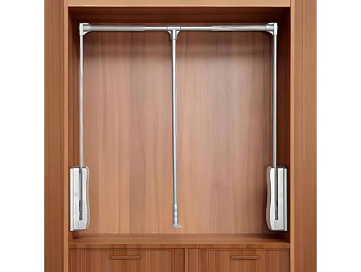 Kleiderlift für Schrankbreite, Starke Tragfähigkeit 30 kg, Teleskop-Aufhänger-Aufbewahrungssystem, Aluminiumstange, Platzsparend,Silber,550x700mm