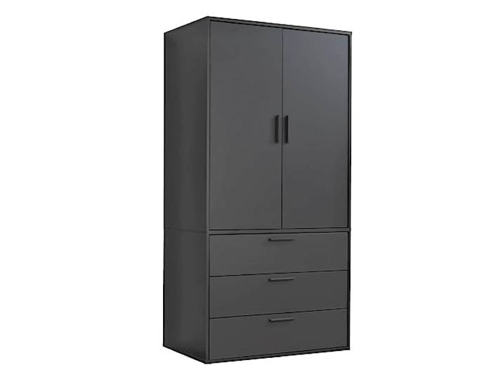 mokebo Kleiderschrank (90x187 cm) aus Holz 2-türig & 3 Schubladen 'Der Grenzenlose', modularer Schlafzimmerschrank, Garderobenschrank, Flurschrank, Drehtürenschrank o. Schrank in Schwarz