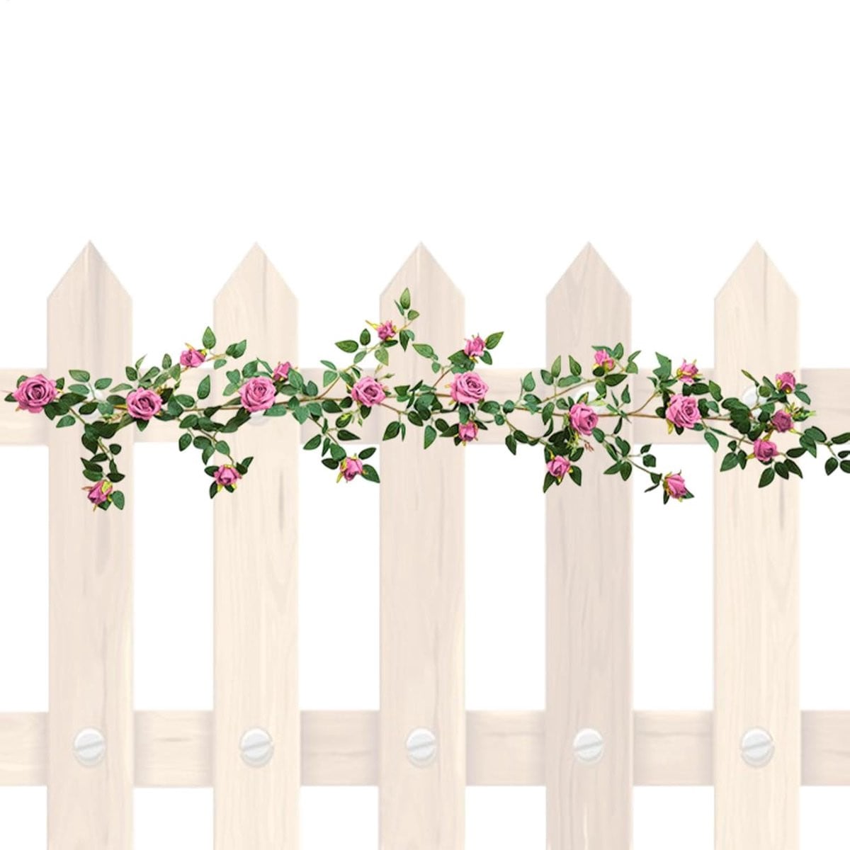 Paarse kunstrozenslinger met realistische bloemen voor decoratie, 1.5 meter